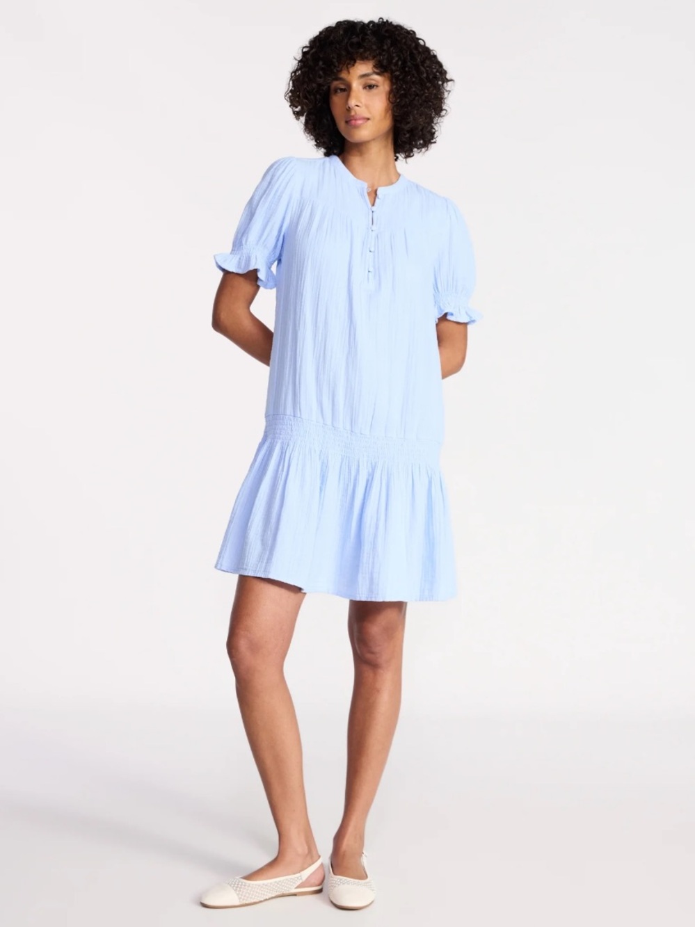 Time and Tru Light Blue Short Sleeve Tunic Dress